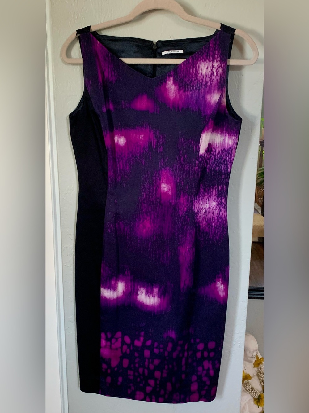 Sleeveless Tahari Purple Print Sheath Dress
